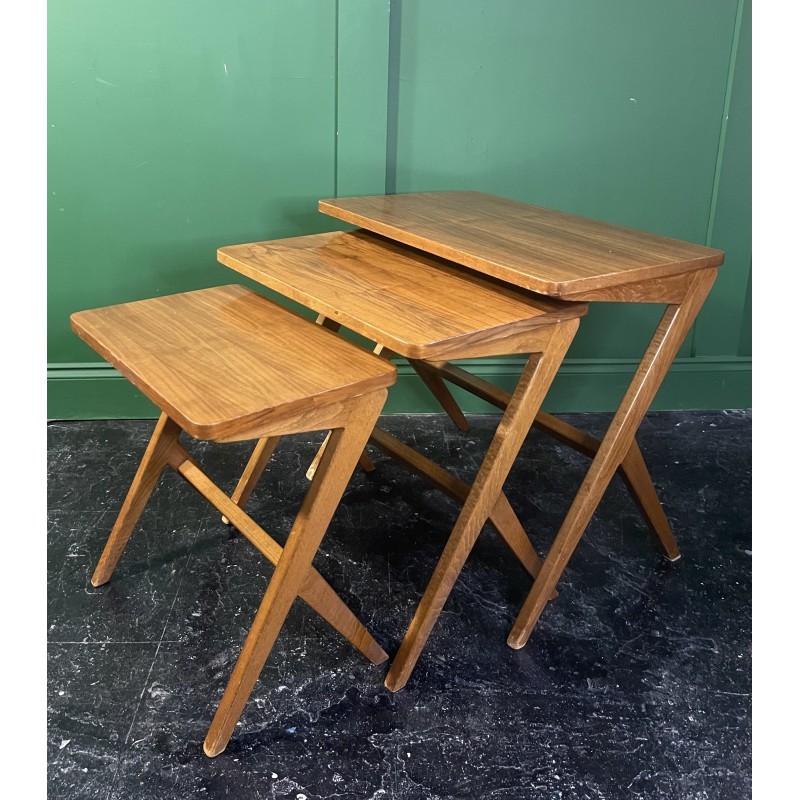 Vintage Z-Leg nesting tables in walnut and oakwood by Bengt Ruda, 1960s