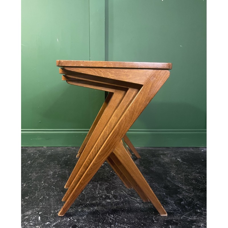 Vintage Z-Leg nesting tables in walnut and oakwood by Bengt Ruda, 1960s