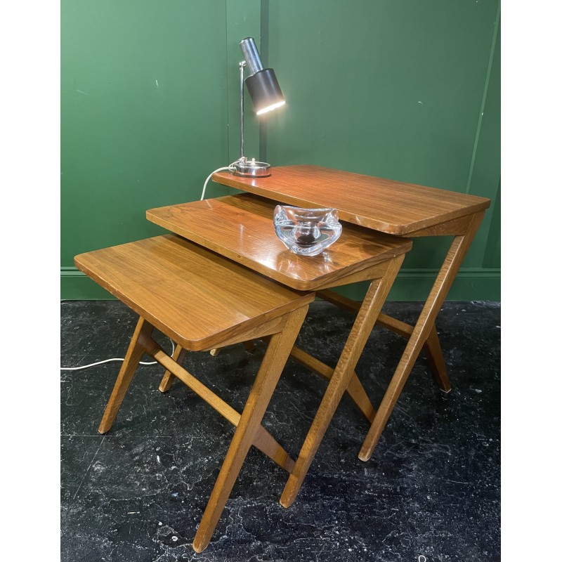 Vintage Z-Leg nesting tables in walnut and oakwood by Bengt Ruda, 1960s