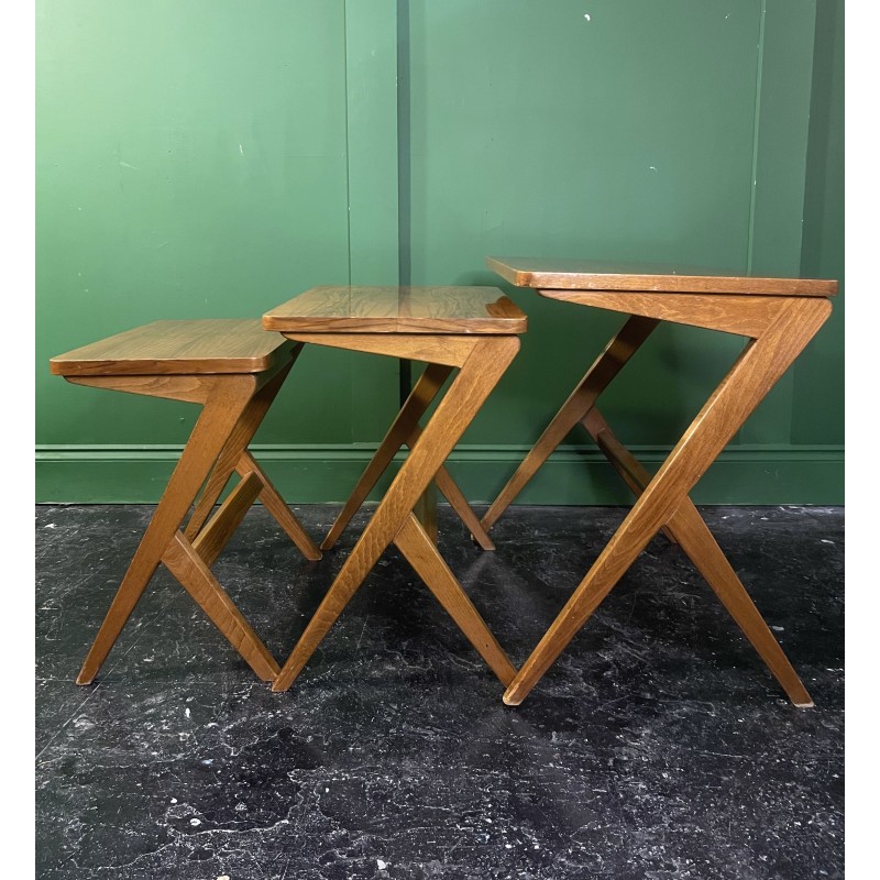 Vintage Z-Leg nesting tables in walnut and oakwood by Bengt Ruda, 1960s