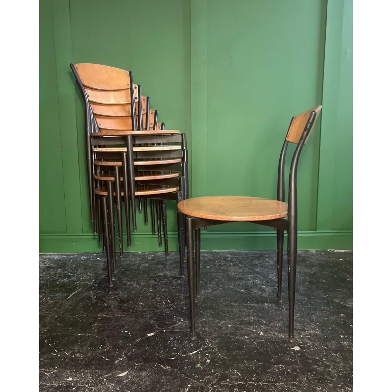 Juego de 6 sillas de comedor apilables vintage de Mullca, Francia años 60