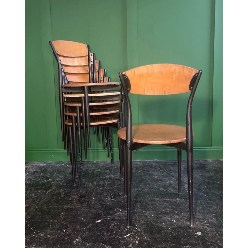 Juego de 6 sillas de comedor apilables vintage de Mullca, Francia años 60