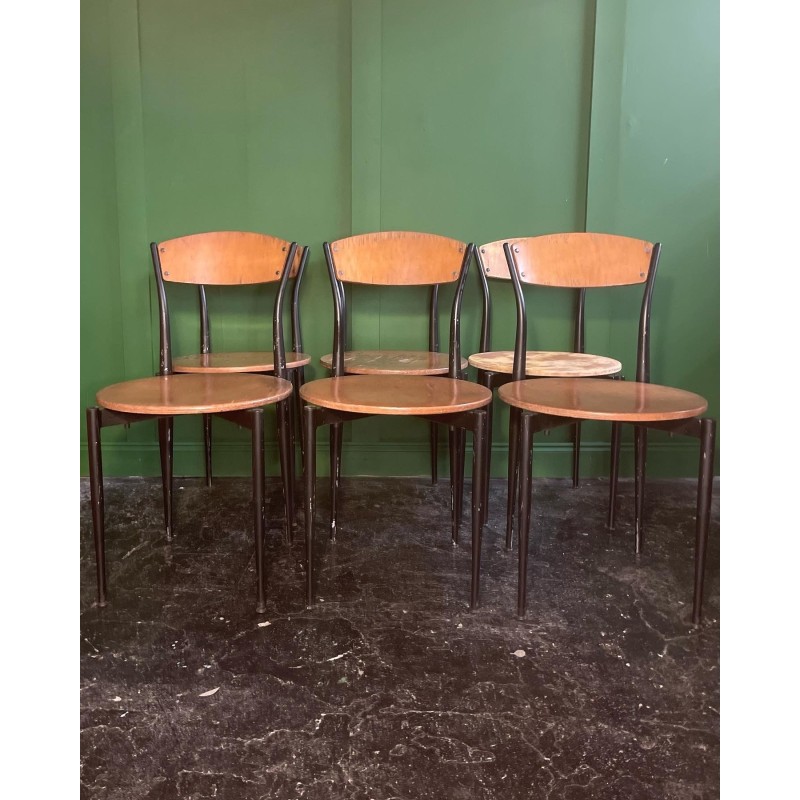 Conjunto de 6 cadeiras de jantar vintage empilháveis por Mullca, França, década de 1960