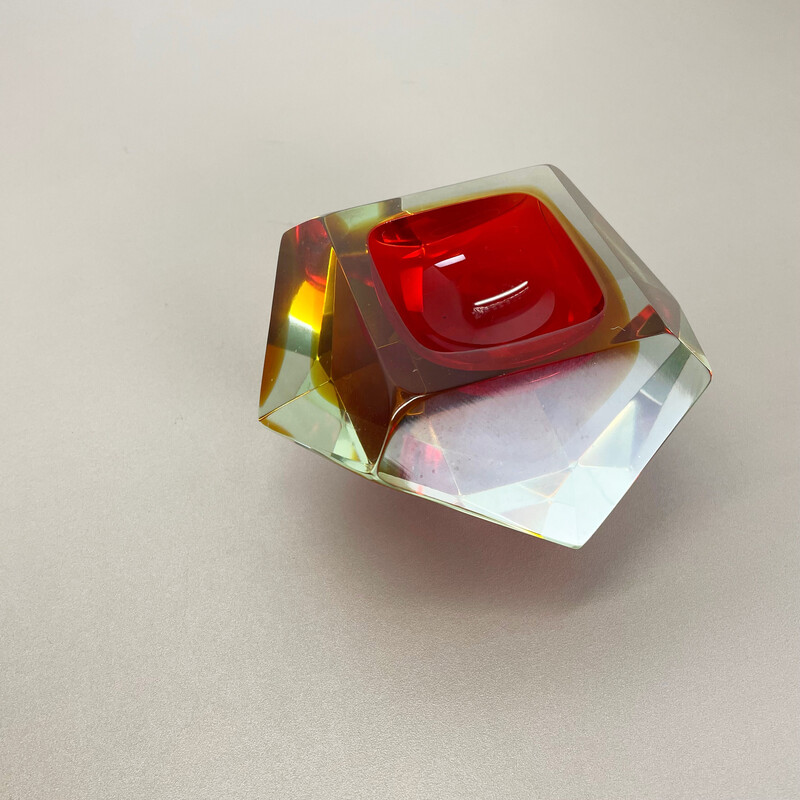 Cenicero vintage de cristal de Murano Sommerso Diamond de Flavio Poli, Italia años 70