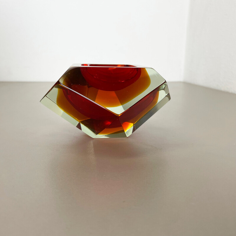 Cendrier vintage en verre de Murano Sommerso Diamond par Flavio Poli, Italie 1970