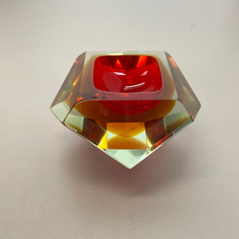 Vintage Murano glas Sommerso Diamond asbak door Flavio Poli, Italië 1970