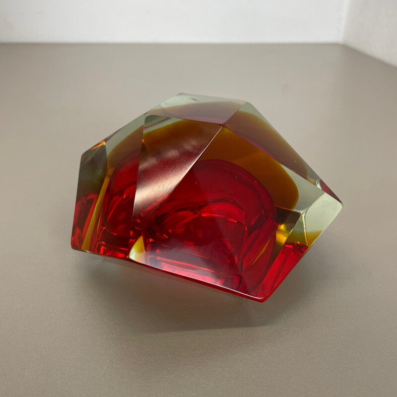 Cenicero vintage de cristal de Murano Sommerso Diamond de Flavio Poli, Italia años 70
