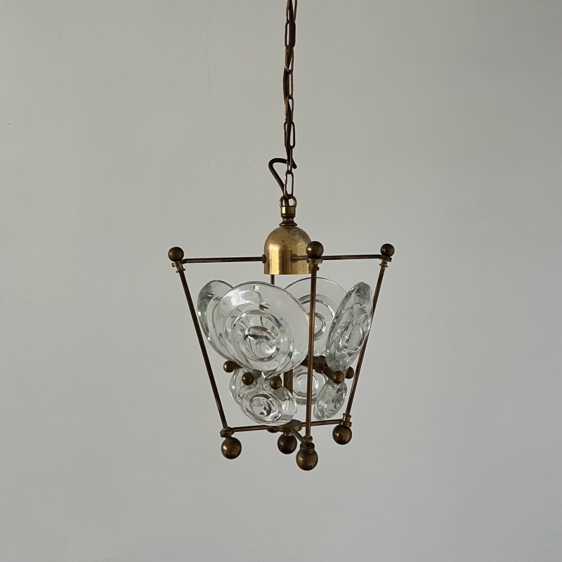Vintage brass and glass pendant lamp, Sweden 1960s