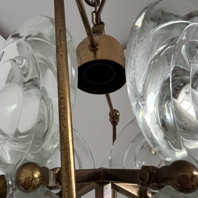 Lámpara colgante vintage de latón y cristal, Suecia años 60