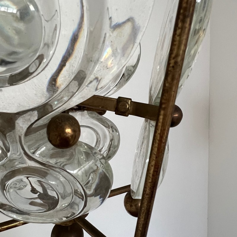 Candeeiro de latão e pingente de vidro Vintage, Suécia Anos 60