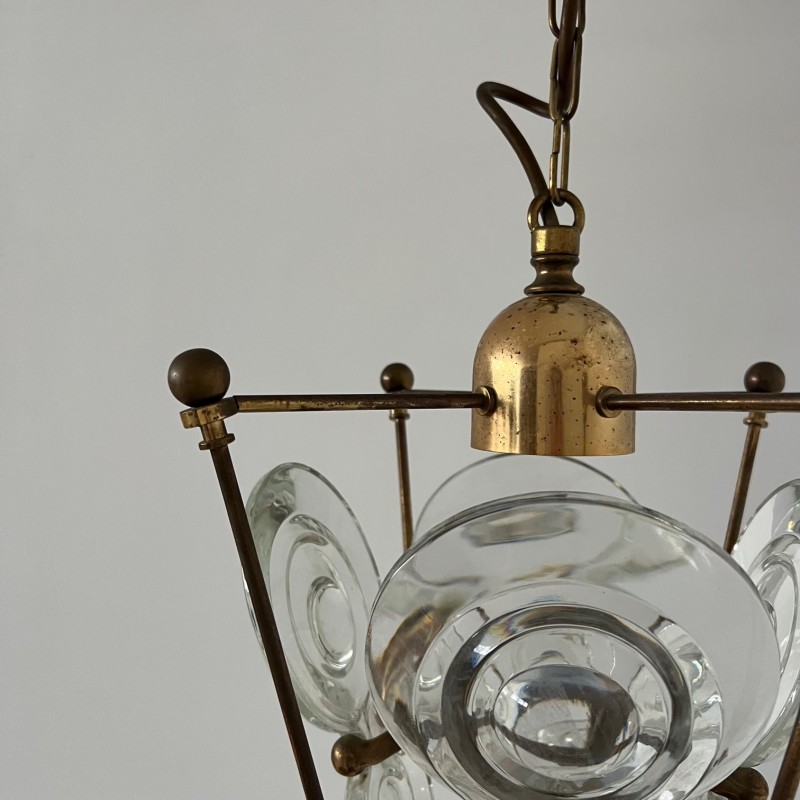 Vintage brass and glass pendant lamp, Sweden 1960s