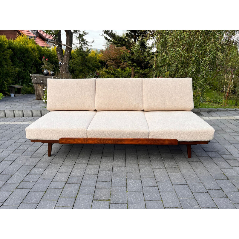 Vintage walnut and fabric sofa bed for Jitona, Czechoslovakia 1960s