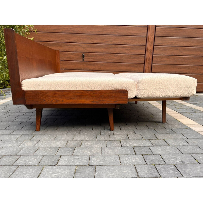 Vintage walnut and fabric sofa bed for Jitona, Czechoslovakia 1960s