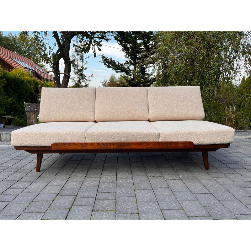 Vintage walnut and fabric sofa bed for Jitona, Czechoslovakia 1960s