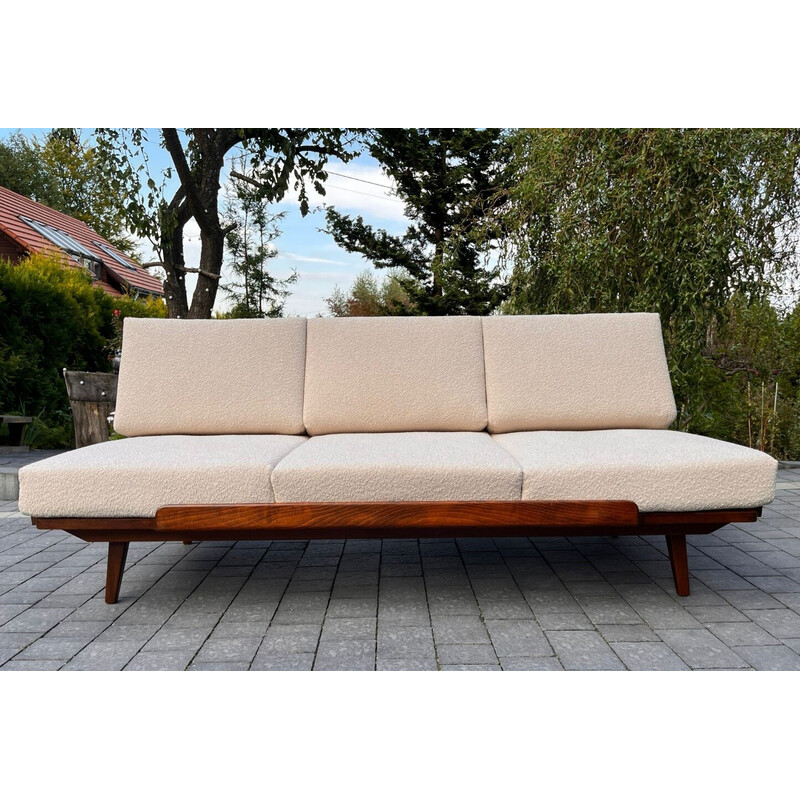 Vintage walnut and fabric sofa bed for Jitona, Czechoslovakia 1960s