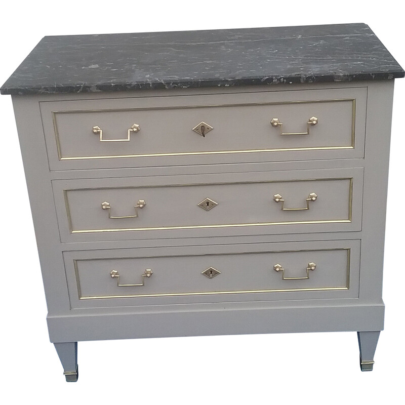 Vintage chest of drawers in gray marble and brass