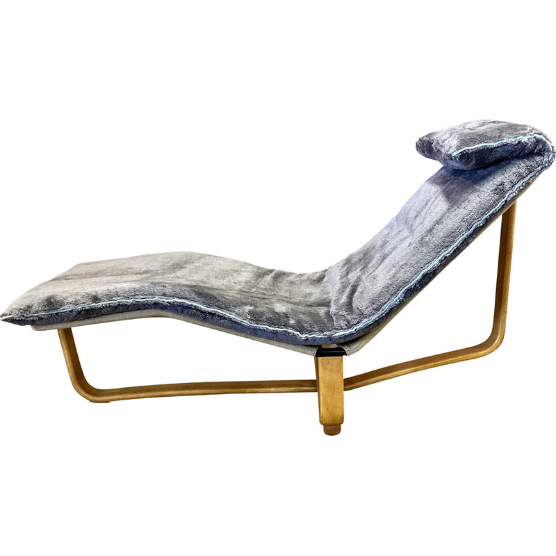 Chaise longue vintage à bascule en hêtre et velours par Ingmar & Knut Relling pour Westnofa, 1960