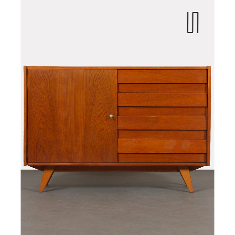 Vintage U-458 chest of 4 drawers in oak and plastic by Jiri Jiroutek for Interier Praha, Czech Republic 1960s