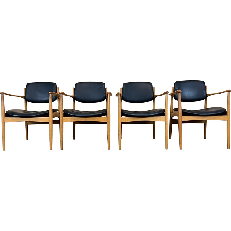Set van 4 vintage fauteuils in eikenhout, Denemarken 1960-1970