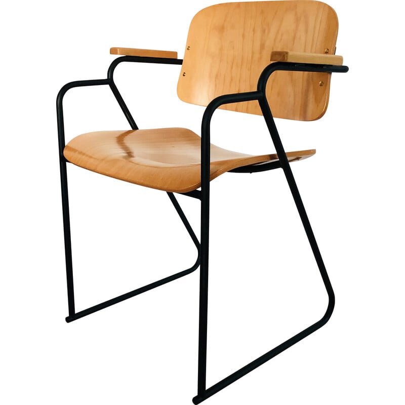 Vintage metal and wood office chair, Italy 1980