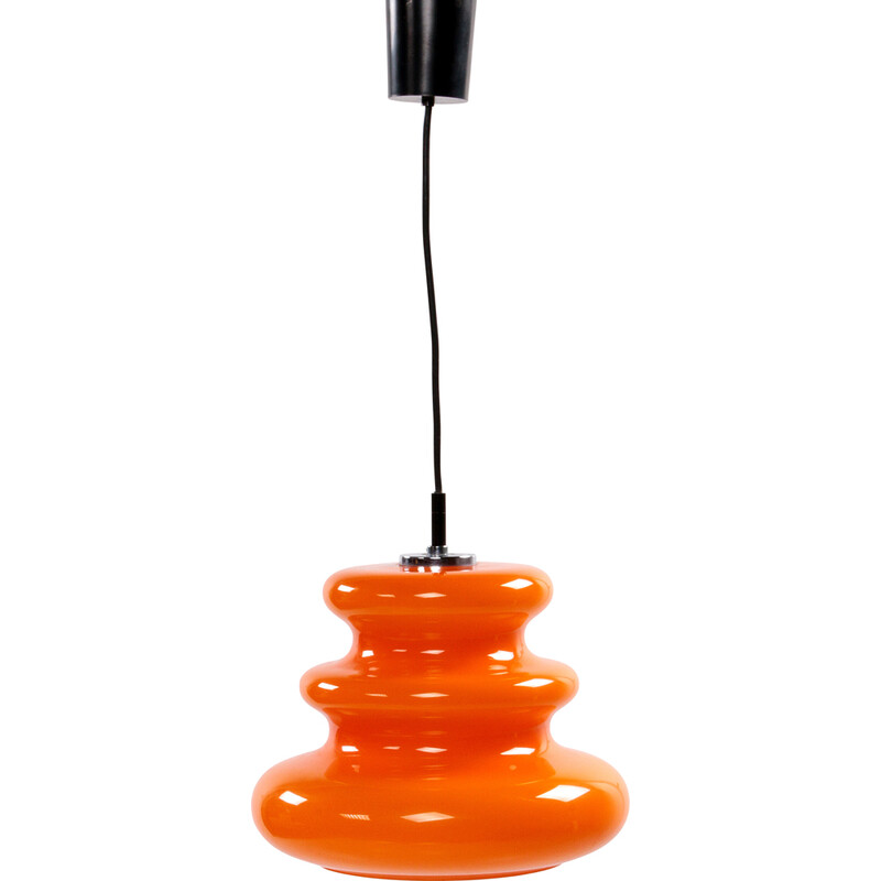Lámpara colgante vintage de vidrio naranja de Peill y Putzler, Alemania años 60