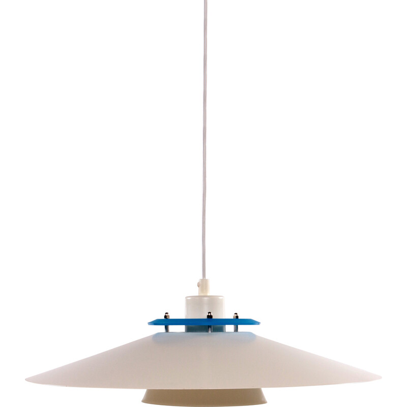 Danish vintage pendant lamp with blue edge, Denmark 1970s