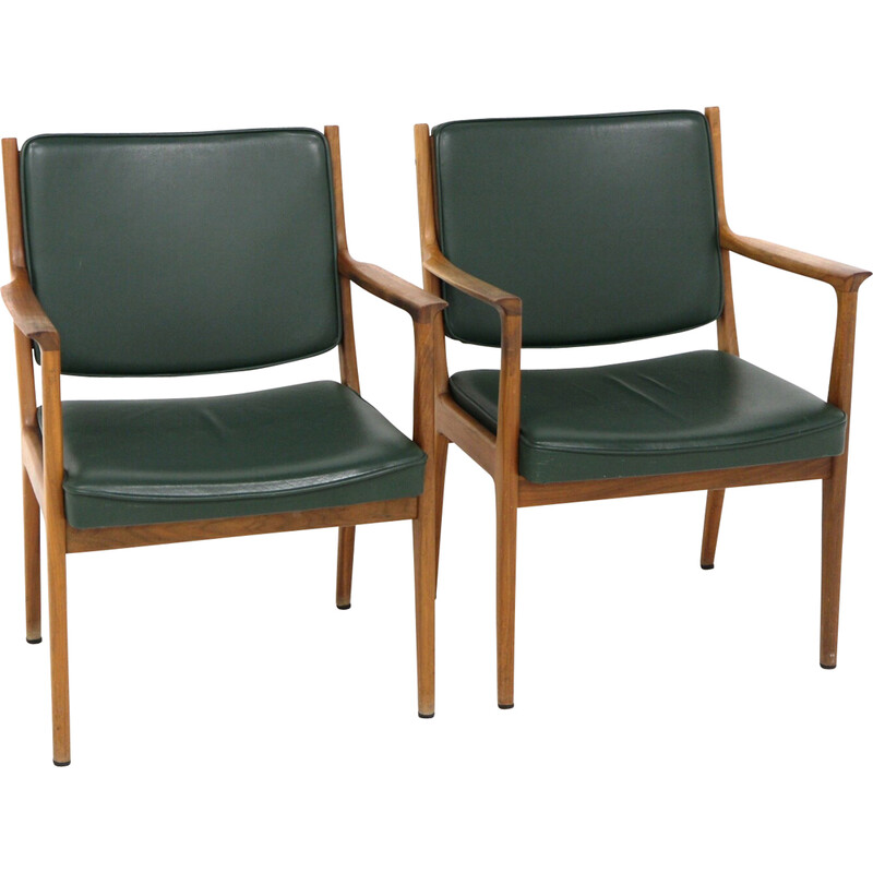 Paar vintage lederen fauteuils van Karl Erik Ekselius, Zweden 1960