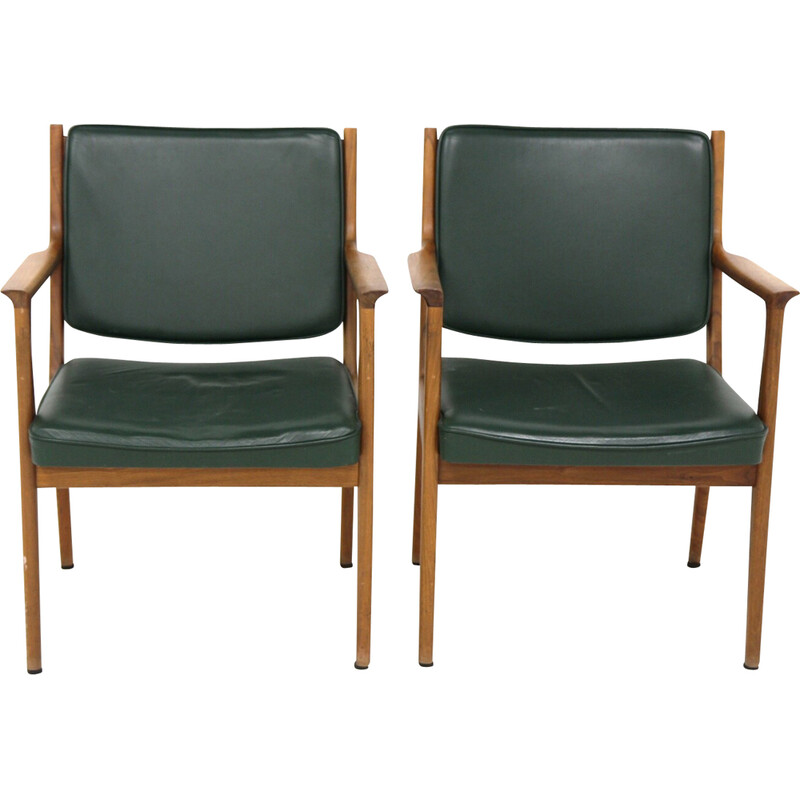 Pareja de sillones de cuero vintage de Karl Erik Ekselius, Suecia 1960