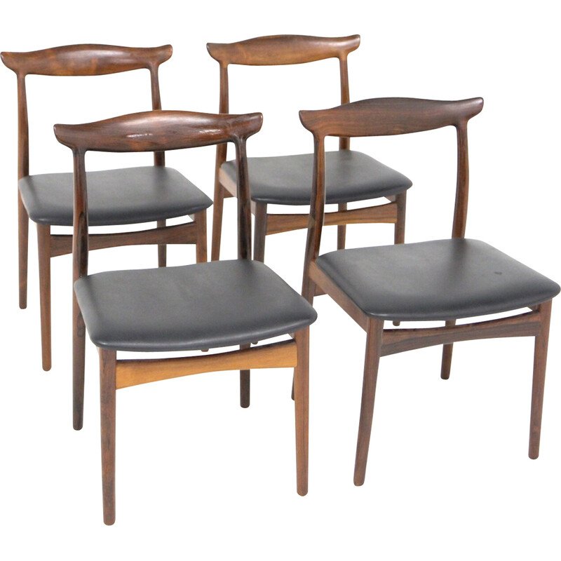 Set of 4 vintage leather and rosewood chairs by Arne Vodder for Pv Vamo Sønderborg, Denmark 1960s