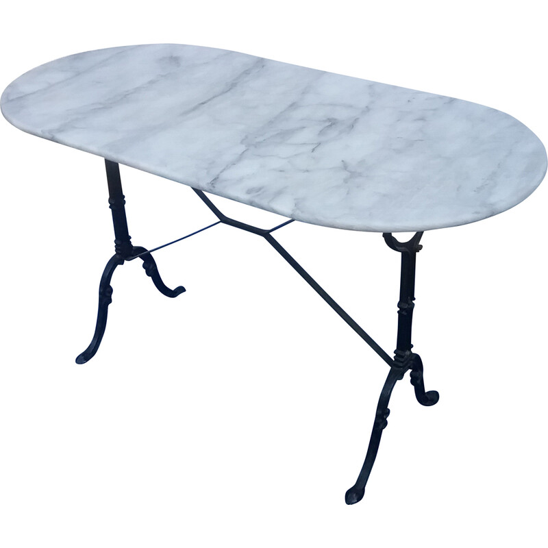 Table bistrot vintage ovale en fonte et marbre blanc