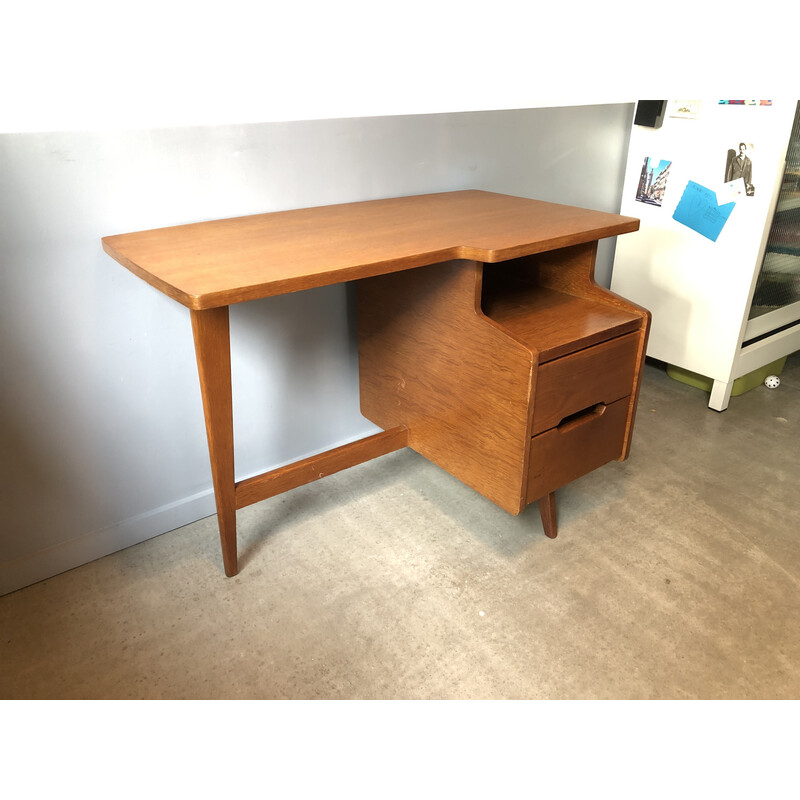 Bureau vintage avec tabouret par Jacques Hauville, 1960