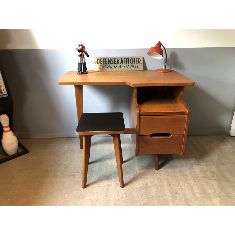 Vintage-Schreibtisch mit Hocker von Jacques Hauville, 1960