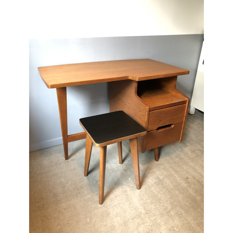 Vintage desk with stool by Jacques Hauville, 1960s