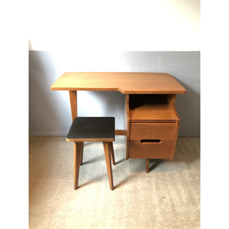 Vintage desk with stool by Jacques Hauville, 1960s