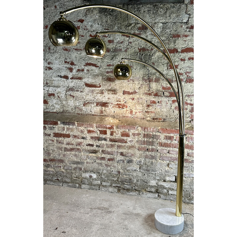 Lampadaire vintage en métal doré et marbre par Goffredo Reggiani, 1970