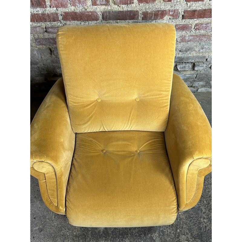 Pair of vintage yellow velvet armchairs, 1950-1960