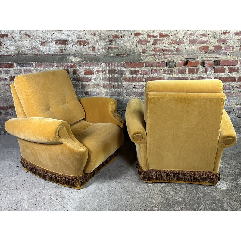 Paar vintage geel fluwelen fauteuils, 1950-1960