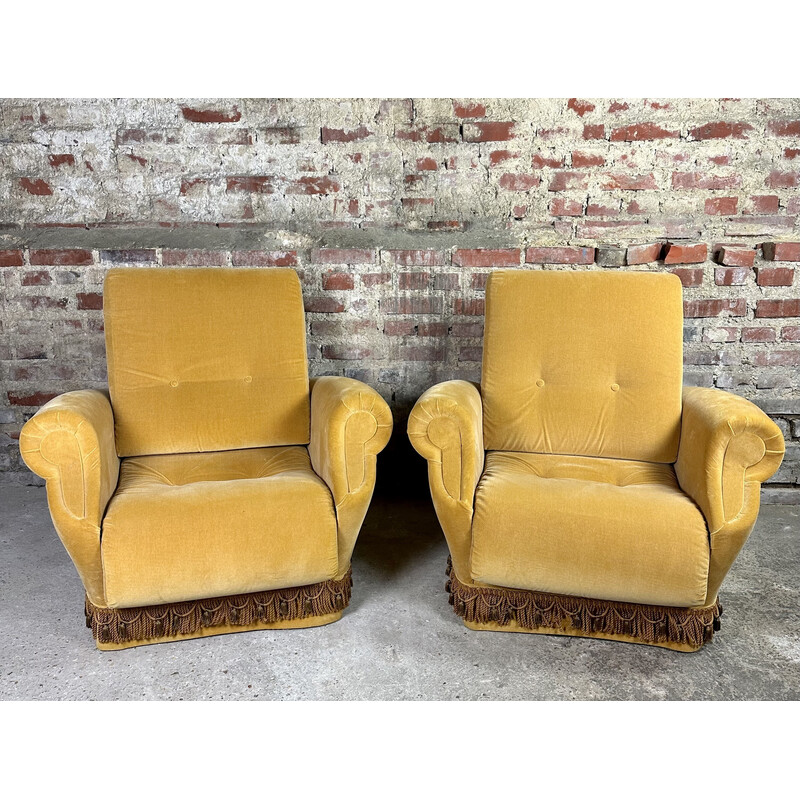 Ein Paar Vintage-Sessel aus gelbem Samt, 1950-1960
