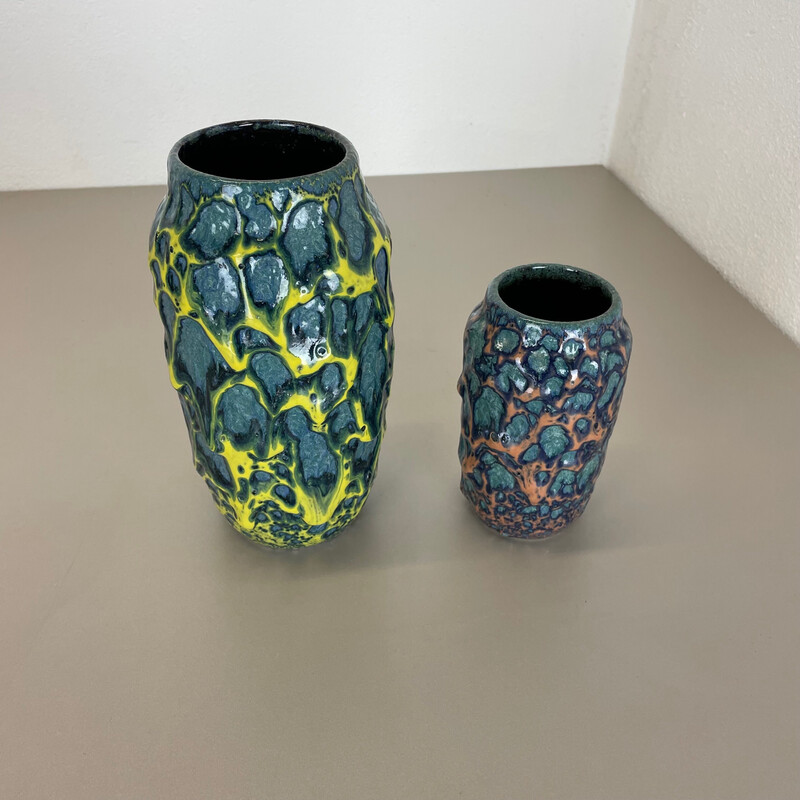 Pareja de jarrones de cerámica vintage para Scheurich, Alemania años 70