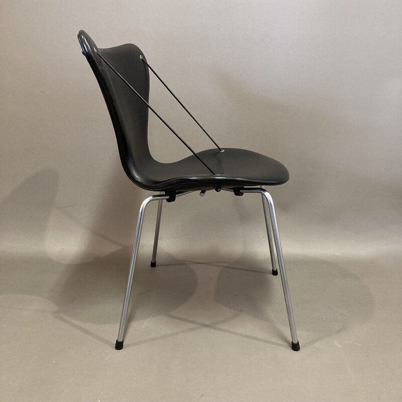 Juego de 4 sillas vintage de cuero y metal de Arne Jacobsen para Fritz Hansen, 1960