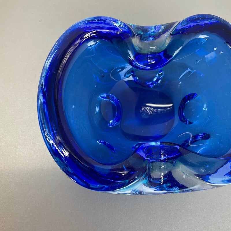 Vintage blue Murano glass ashtray, Italy 1970s