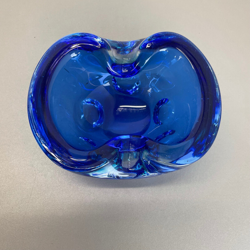 Cendrier vintage en verre de Murano bleu, Italie 1970