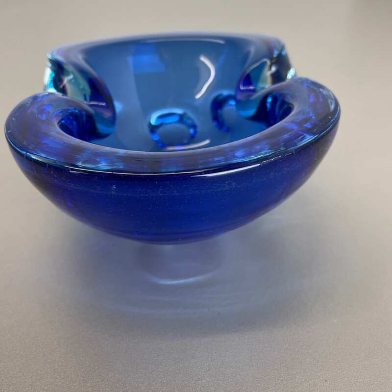 Cendrier vintage en verre de Murano bleu, Italie 1970