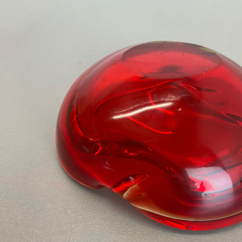 Vintage red-yellow Murano glass ashtray, Italy 1970s