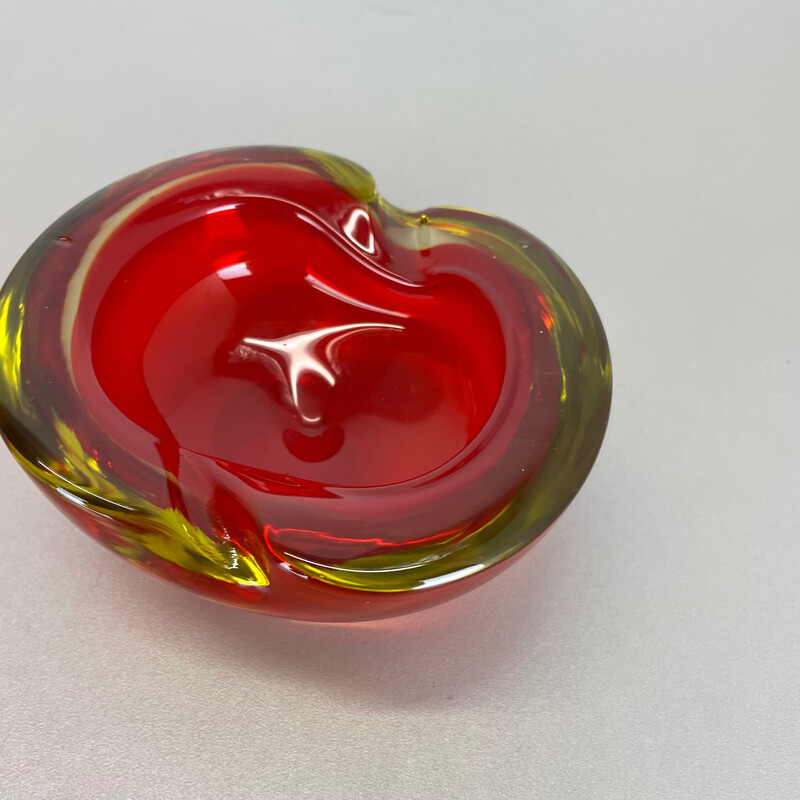 Vintage red-yellow Murano glass ashtray, Italy 1970s