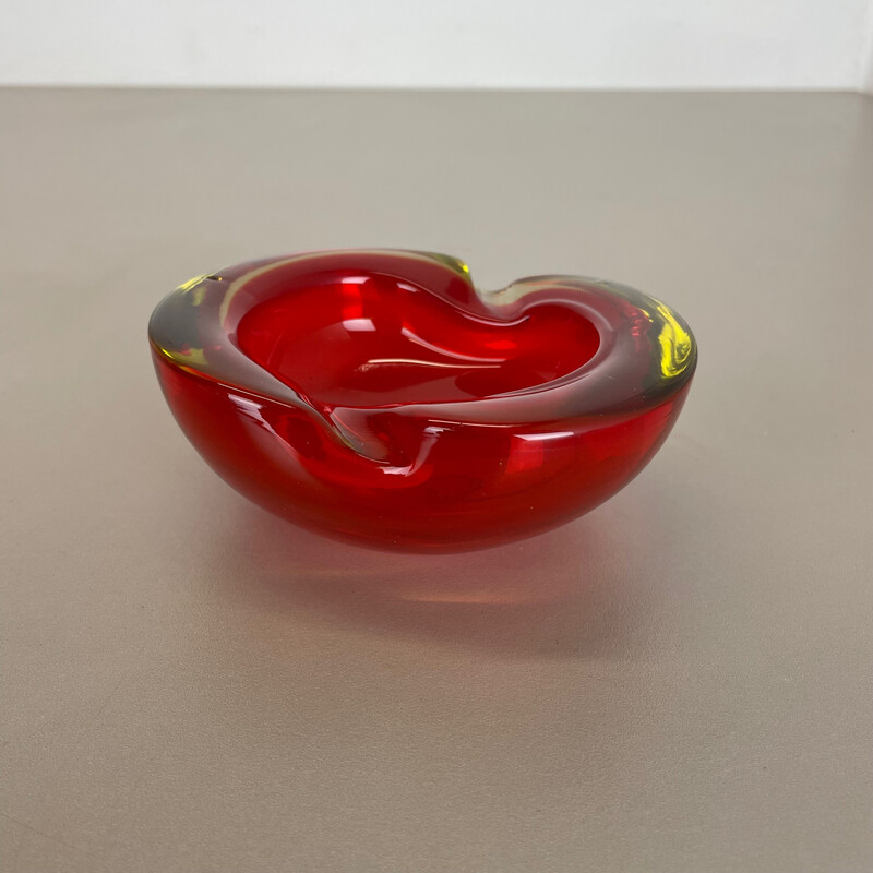 Vintage red-yellow Murano glass ashtray, Italy 1970s