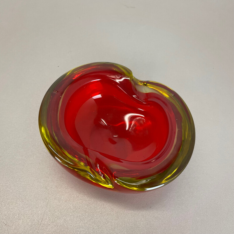 Vintage red-yellow Murano glass ashtray, Italy 1970s