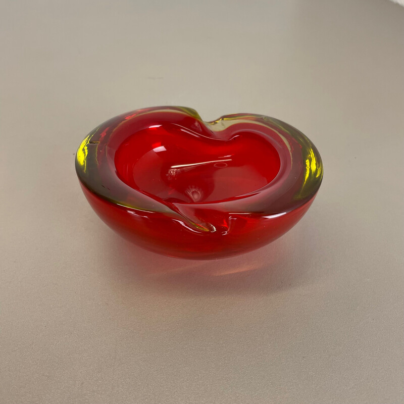 Vintage red-yellow Murano glass ashtray, Italy 1970s