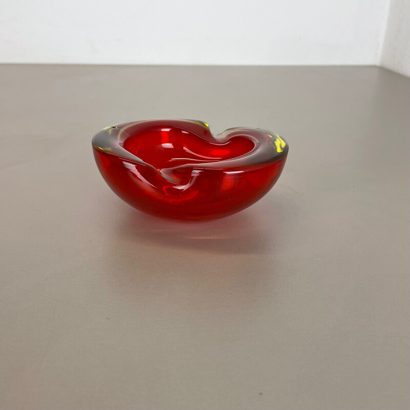 Vintage red-yellow Murano glass ashtray, Italy 1970s