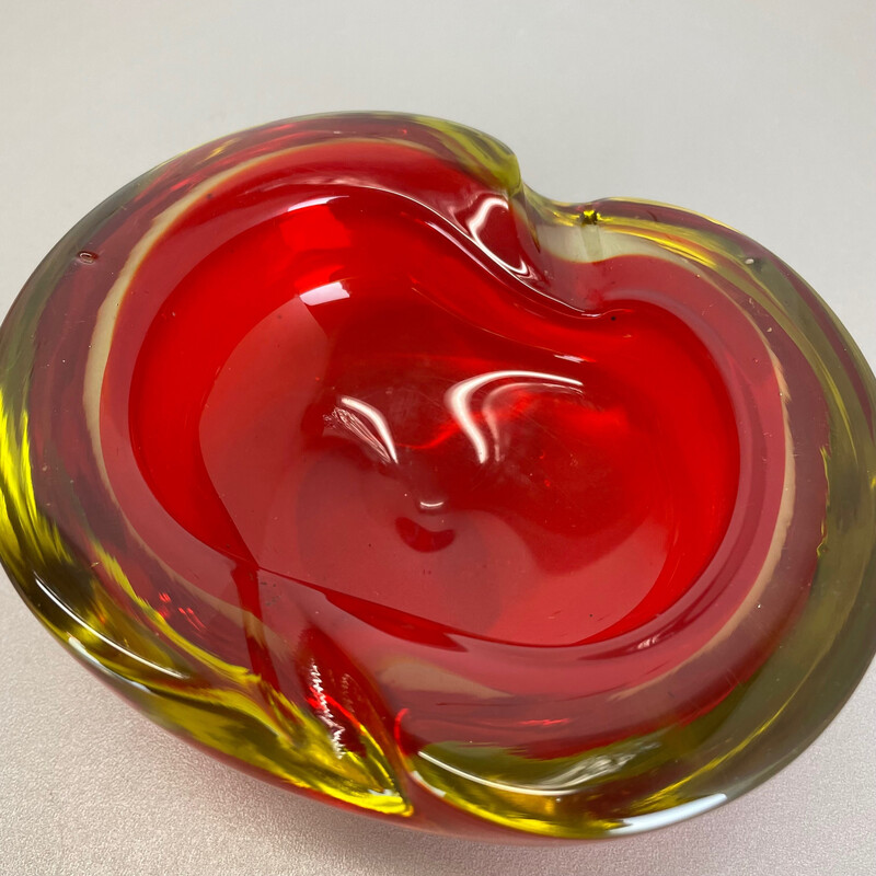 Vintage red-yellow Murano glass ashtray, Italy 1970s